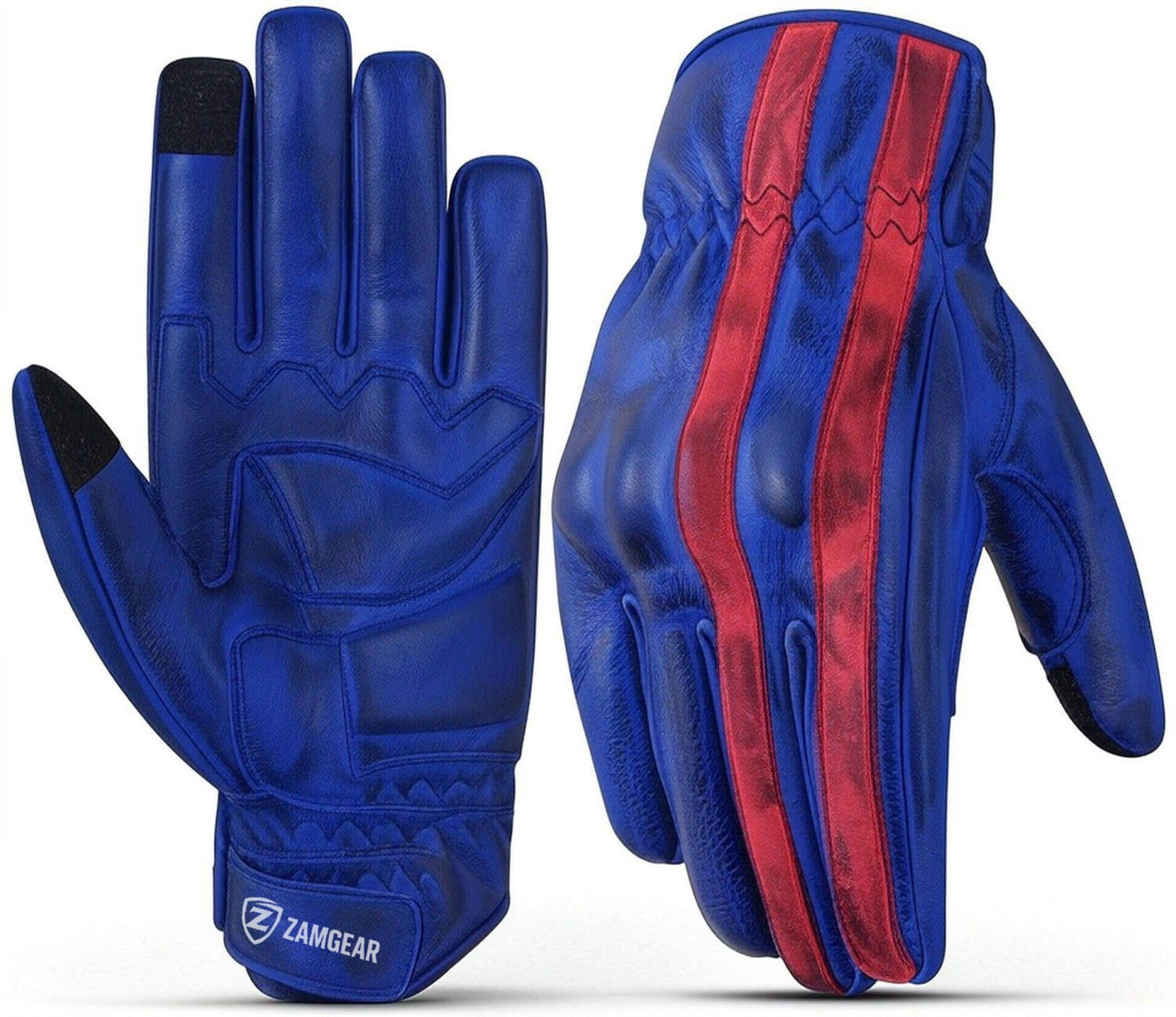 Motorcycle Gloves Racing Touchscreen Leather Armored Riding Biker Gloves Blue/Red